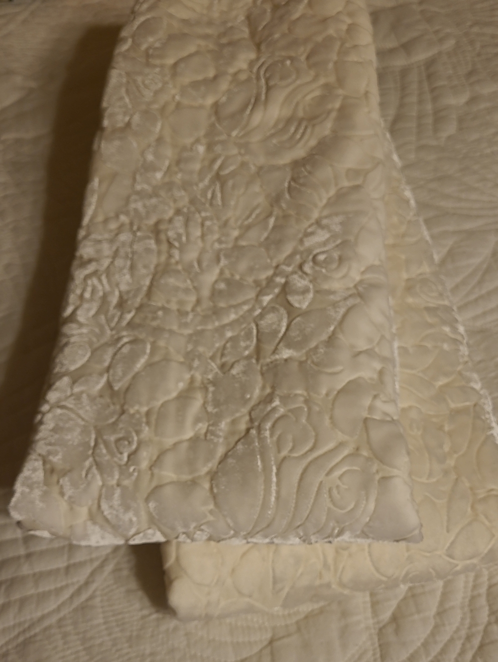 Set of Donna Karan Ivory quilted Silk velvet shams